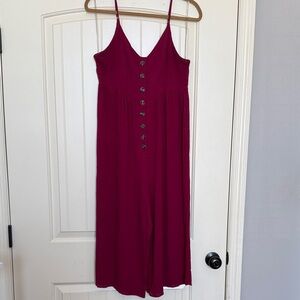 Kori Spaghetti-Strap Button-Front Midi Romper in Deep Berry - Size L